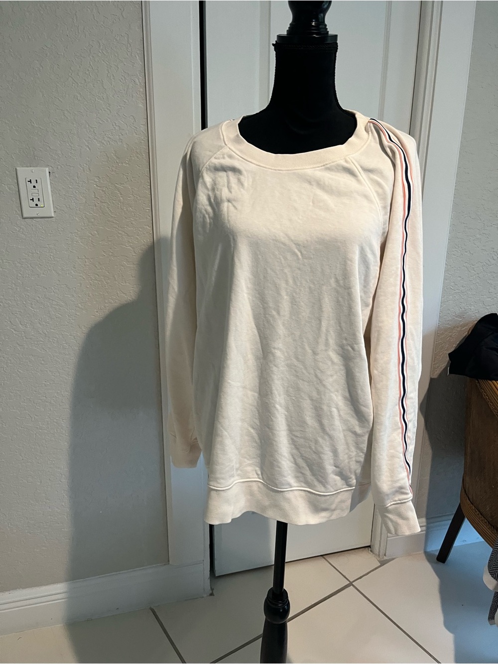 Women's Cream Pullover Sweatshirt with Side Stripe Detail